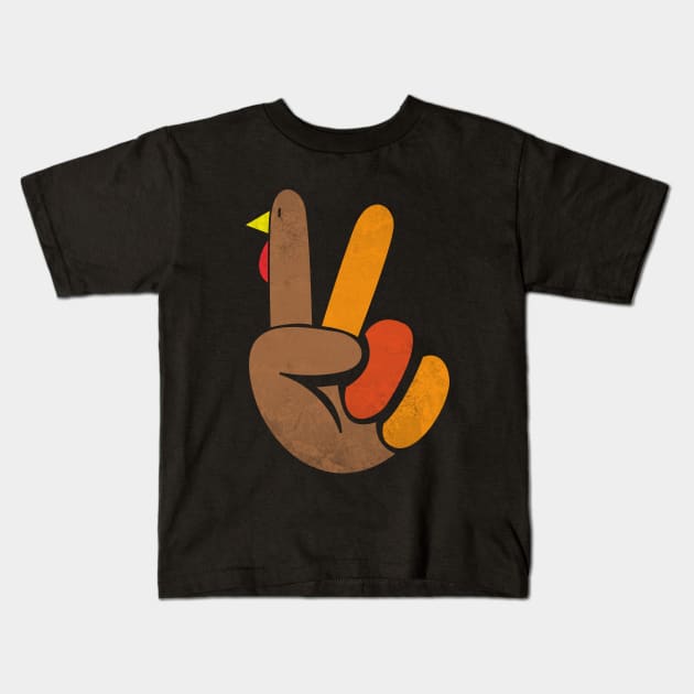 Peace Sign Turkey Hand - Cool Thanksgiving with Hippie Vibes Kids T-Shirt by MetalHoneyDesigns